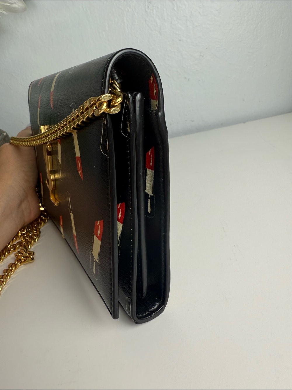 YSL Saint Laurent Black Leather Lipstick Wallet on Chain - Picture 4 of 12